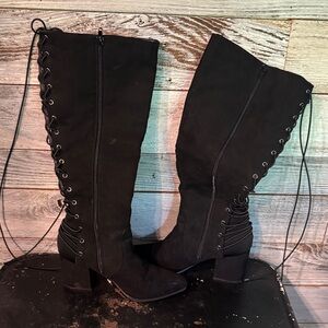 Lane Bryant Black Lace-Up Knee-High Boots